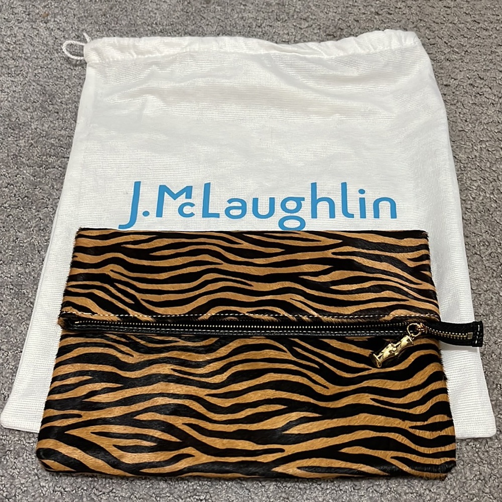 NWT J. McLaughlin Sienna Clutch Brown Zebra